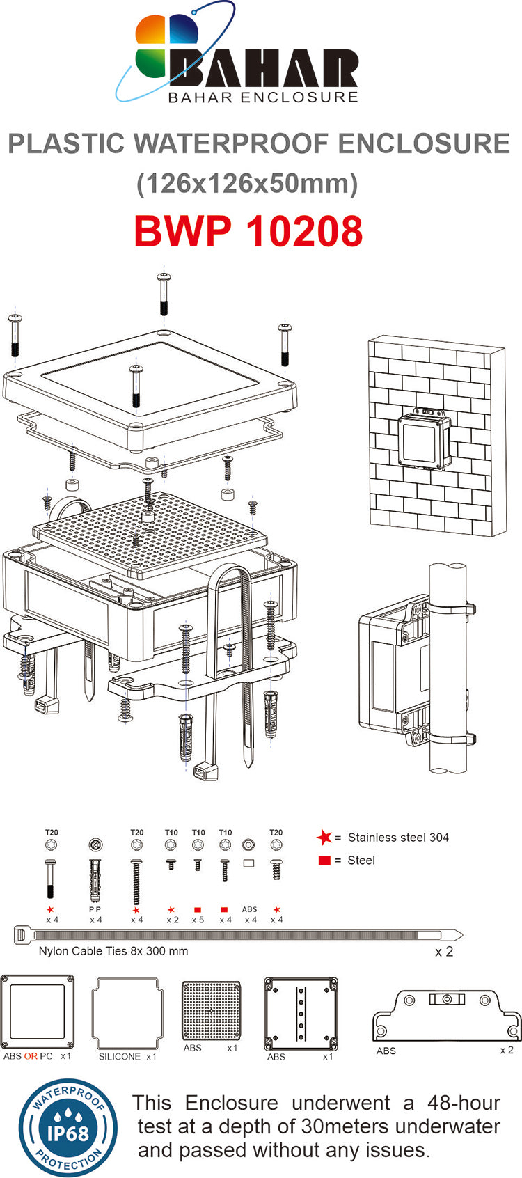 BWP 10208 - 126x126x50mm Electronic IP68 Plastic Waterproof Enclosure with Transparent Lid View 5