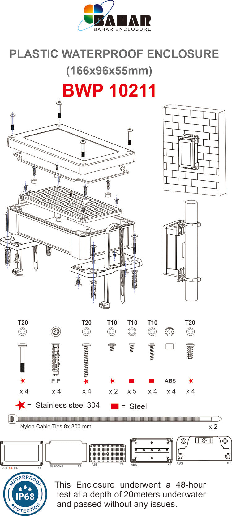 BWP 10211 - 166x96x55mm Electronic IP68 Plastic Waterproof Enclosure with Transparent Lid View 8